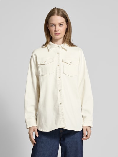 My Essential Wardrobe Relaxed fit jeansblouse met paspelzakken op de borst, model 'Dagmar' Offwhite - 4