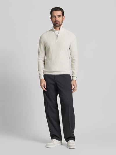 Christian Berg Men Strickpullover mit gerippten Abschlüssen Offwhite 1