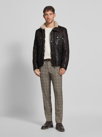 MAURITIUS Lederjacke mit Stehkragen Modell 'GARRECK' Dunkelbraun 1