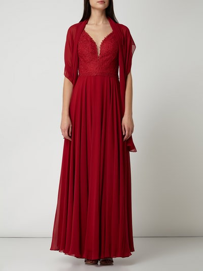 Luxuar Abendkleid mit Stickereien und Ziersteinen Rot 5