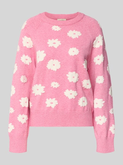 Productfoto, roze Strickpullover mit gerippten Abschlüssen Modell 'Alpie' van FREE/QUENT, viscosemix met stretch, ronde hals, losse pasvorm.