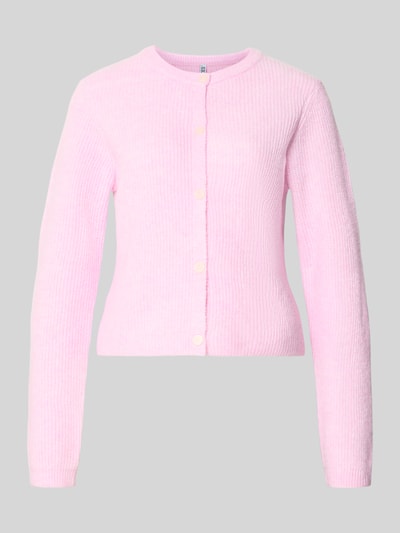 Produktfoto, hellrosa Strickjacke mit Woll-Anteil Modell 'SILLY' von PIECES, weiche Textur, glatte Knopfleiste, Damen Strickjacke
