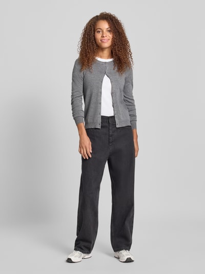 Pieces Slim fit gebreid jack van viscosemix, model 'NORA' Middengrijs gemêleerd - 1