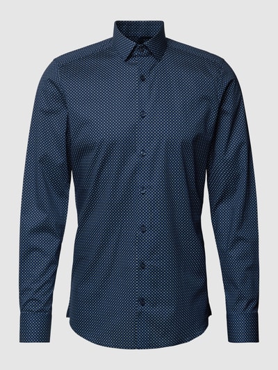 OLYMP Level Five Slim Fit Businesshemd mit Allover Print Marine 2