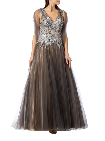 Luxuar Abendkleid mit Stickereien Mittelgrau 5