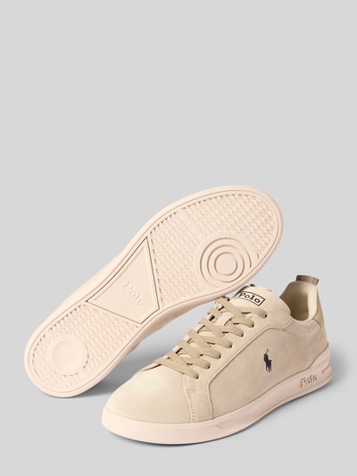 Produktfoto, beige sneakers van leermix van Polo Ralph Lauren voor heren met gladde textuur en logo-opdruk