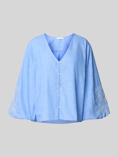 Christian Berg Woman Relaxed Fit Bluse mit V-Ausschnitt und Stitchings Bleu 2