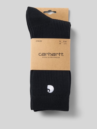 Produktfoto, czarne skarpety z wyhaftowanym logo, mieszanka bawełny, Socken mit Logo-Stitching Modell 'Madison' im 2er-Pack von Carhartt Work In Progress