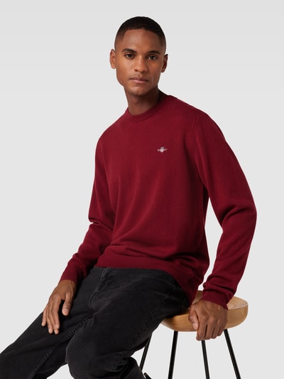 Gant Strickpullover mit Label-Stitching Bordeaux 3