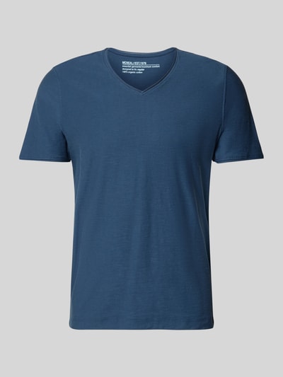 Produktfoto, dunkelblaues T-Shirt mit geripptem Rundhalsausschnitt von MCNEAL, Herren T-Shirt, Regular-Fit, Rückenlänge 65 cm bei Größe M
