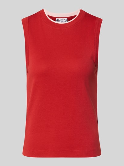 Produktfoto, rotes Damen Tanktop aus Reine Baumwolle mit weißem Rundhalsausschnitt, Regular-Fit, Tanktop aus Baumwolle mit Rundhalsausschnitt von JAKE*S STUDIO WOMAN, Rückenlänge bei Größe 38: 57 cm