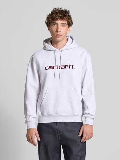 Carhartt Work In Progress Hoodie mit Label-Stitching und Känguru-Tasche Hellgrau Melange 4