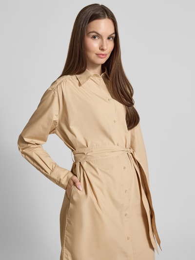 BOSS Orange Sukienka o długości do kolan z wiązanym paskiem model ‘Delegant’ Piaskowy 3