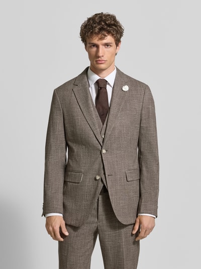 Männermodel trägt Slim Fit 2-Knopf-Sakko mit Reverskragen von MCNEAL, Material-Mix mit Viskose-Anteil, Blumen-Detail, Brustleistentasche und Pattentaschen, Ganzkörperansicht von vorne.