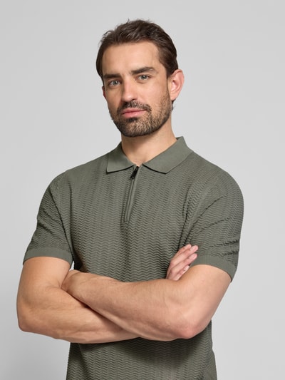 Christian Berg Men Regular Fit Poloshirt mit kurzem Reißverschluss Metallic Gruen 3