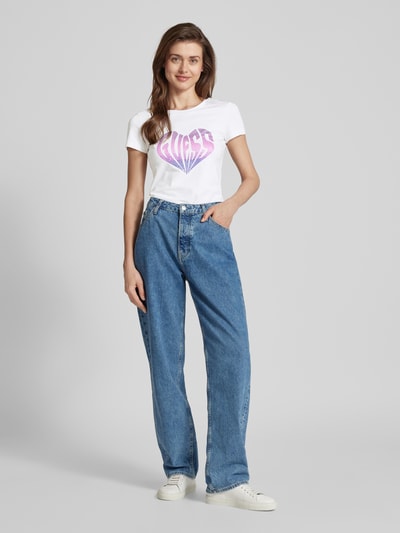 Guess T-Shirt mit Strasssteinbesatz Modell 'HEART' Weiss 1