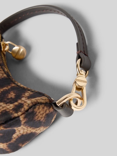 Produktfoto, Schlüsselanhänger im Allover-Look Modell 'LUNA' von BORBONESE, Detailansicht mit goldfarbenem Schlüsselring, strukturierte Oberfläche, Reißverschluss.