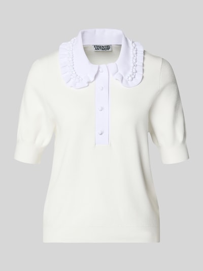 Produktfoto, Regular Fit Pullover aus Viskose-Mix Modell 'JEWELRY' von Essentiel Antwerp, Two Tone Optik, Strick, Bubikragen mit Rüschen und Perlen, Rundhals, langarm, gerippte Abschlüsse