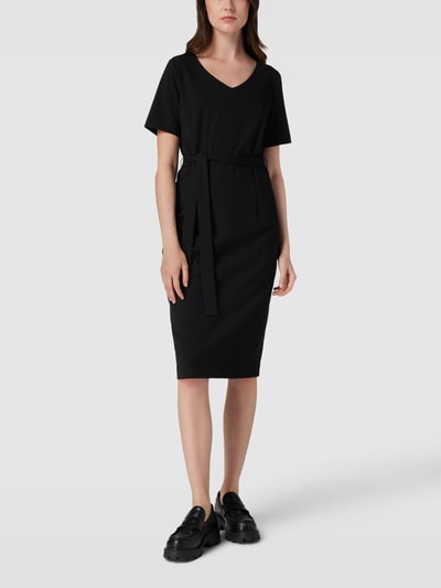 comma Knielanges Kleid mit Bindegürtel Schwarz 1