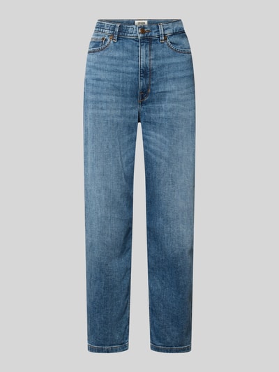 Produktfoto, dames jeans van Drykorn, model 'FLOWN', relaxed fit, mix van katoen en elastaan, steekzakken, rechte blauwe denimtextuur