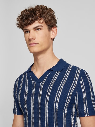 Blend Slim fit poloshirt met ribboorden, model 'BHAMOS' Marineblauw - 3