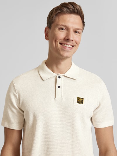 PME Legend Regular Fit Poloshirt mit Label-Badge Offwhite Melange 3