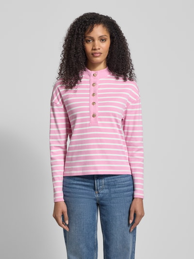 Christian Berg Woman Ringel Polo Shirt mit Schmuckknopf Rosa 4