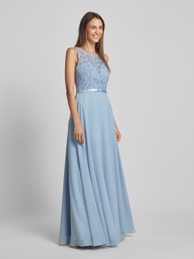 Luxuar Abendkleid mit Spitzenbesatz Rauchblau 1