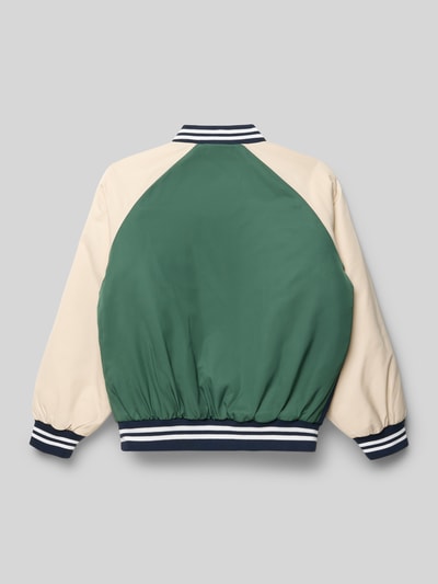 Produktfoto, Regular Fit Bomberjacke im Color-Blocking-Design von Tommy Hilfiger Teens, grün-beige mit College-Kragen und Logo-Patch