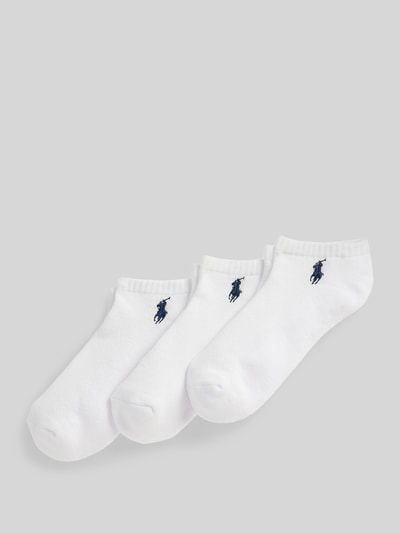 Produktfoto, Sneaker-Socken aus Baumwoll-Mix im 3er-Pack von Polo Ralph Lauren in Weiß mit Logo-Stitching, geripptem Bund und unifarbener Optik
