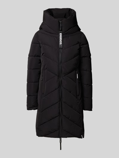 khujo Regular fit gewatteerde lange jas met logoprint, model 'Darka' Zwart - 2