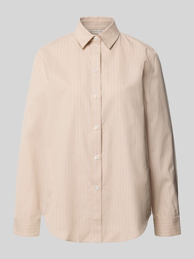 Produktfoto, Relaxed Fit Bluse mit Knopfleiste Modell 'DANZA' von MM by Max Mara aus reiner Baumwolle, beiger Stoff mit feinen Streifen, Hemdblusenkragen