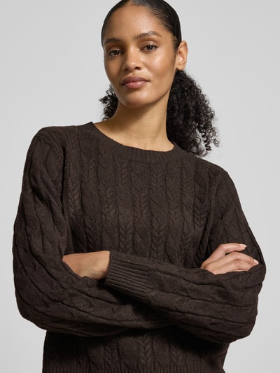 Vero Moda Regular Fit Strickpullover mit Zopfmuster Modell 'ARIES' Schoko 3