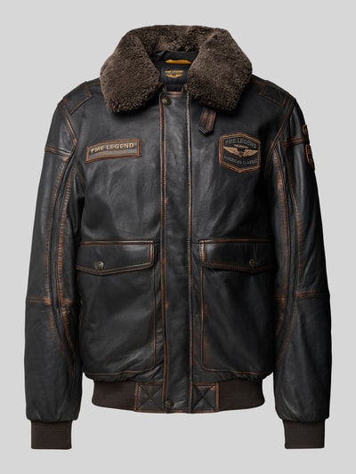 PME Legend Leren jack met labelpatches, model 'SNOWPROP' Donkerbruin - 2