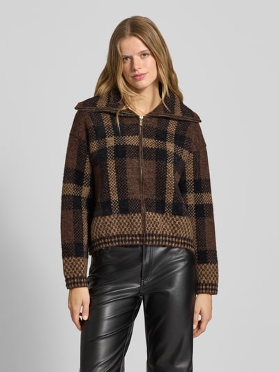 Only Regular fit gebreid jack met all-over motief, model 'MAROON' Chocoladebruin - 4