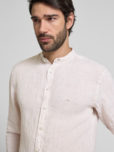 Fynch-Hatton Slim fit linnen overhemd met opstaande kraag Zand - 3