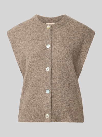 FREE/QUENT Strickweste aus Wolle mit Knopfleiste Mittelbraun Mel 2