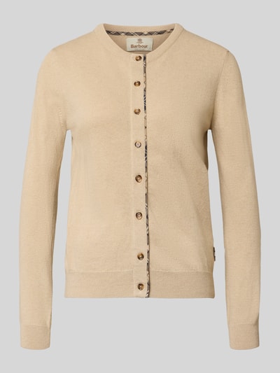 Produktfoto, beżowy kardigan rozpinany z mieszanki wełny i bawełny Slim Fit Strickjacke aus Woll-Baumwoll-Mix von Barbour, damski kardigan