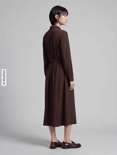 s.Oliver BLACK LABEL Midi-jurk met strikceintuur Donkerbruin - 5