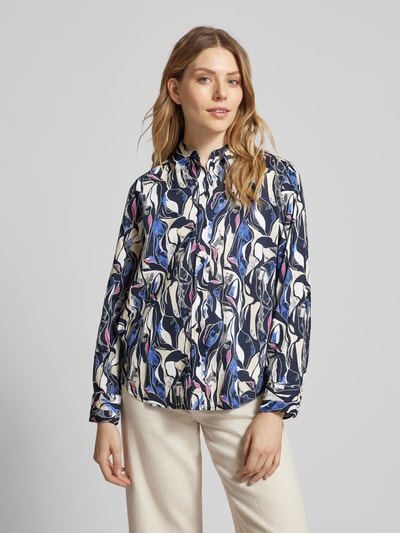 Tom Tailor Regular fit overhemdblouse met all-over motief Donkerblauw - 4