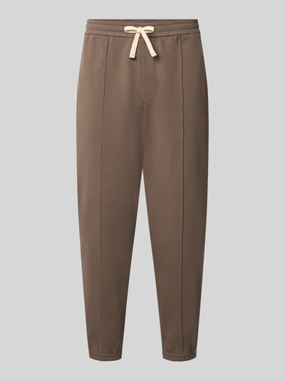 Produktfoto, Sweatpants aus reiner Baumwolle Modell 'Panteloni' von Armani Exchange in Braun, elastischer Bund, verkürzte Passform, glatte Textur