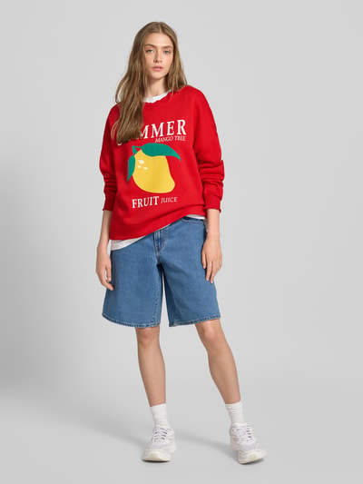 PIECES Oversized Sweatshirt aus Baumwoll-Mix Modell 'MALIAH' Rot 1