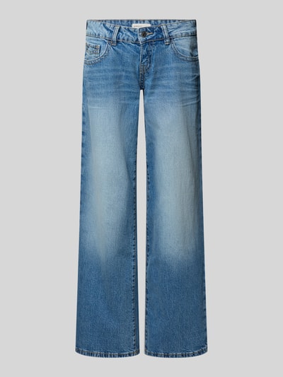 Produktfoto, Wide Fit Jeans im 5-pocketmodel van Gina Tricot, blauwe katoenmix, knoop- en ritssluiting, bandwijdte maat 36: 41 cm, binnenbeenlengte 81 cm