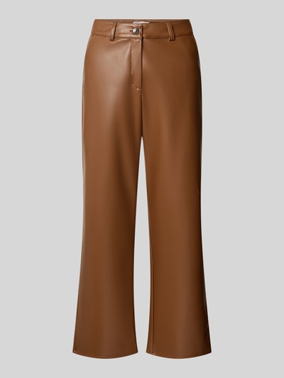 Produktfoto, Flared Fit Stoffhose in Leder-Optik von MORE & MORE, braune Farbe, sichtbare Eingrifftaschen, strukturierte glatte Oberfläche