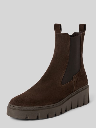 Produktfoto, braune Chelseas aus echtem Rindsleder von Tamaris, glatte Wildlederstruktur, dicke Profilsohle, Damen Chelseas von Tamaris
