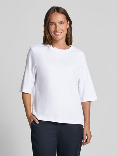 Stefanel Boxy Fit T-Shirt aus Viskose-Baumwoll-Mix mit 1/2-Arm Weiss 4
