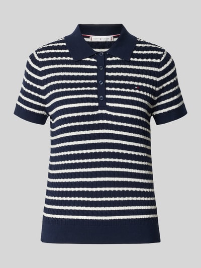 Tommy Hilfiger Regular Fit Strickshirt mit Zopfmuster Marine 2