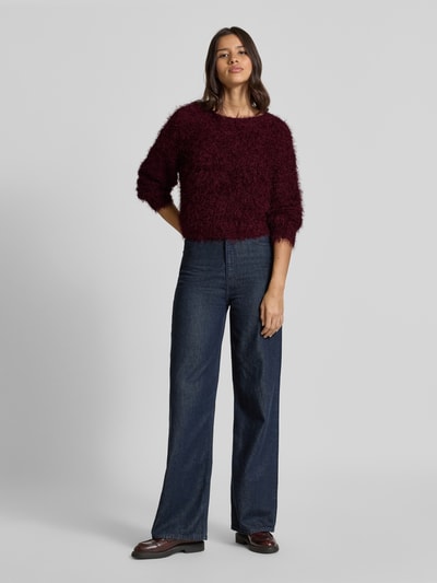 Oui Gebreide pullover van effectgaren met ronde hals Bordeaux - 1