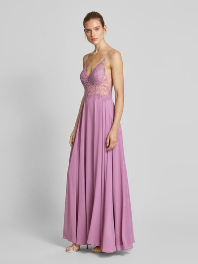 Luxuar Abendkleid mit Zierstein- und Paillettenbesatz Flieder 1