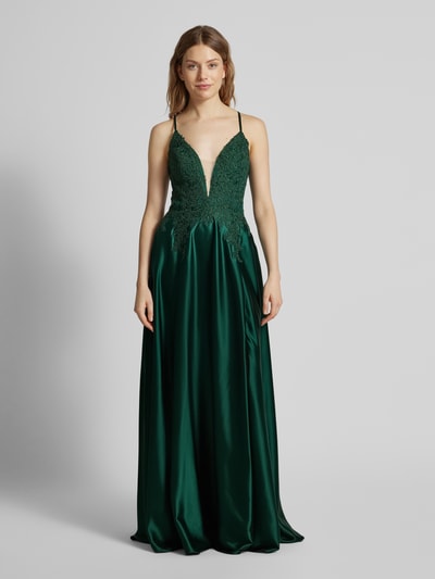 Luxuar Abendkleid mit Strasssteinbesatz Dunkelgruen 4